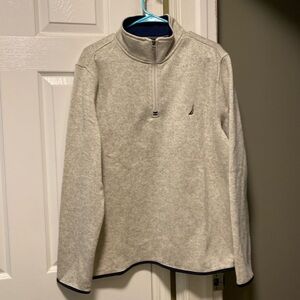 Mens Nautica Quarter Zip Oatmeal Heather Grey Sweater Fleece BNWT
